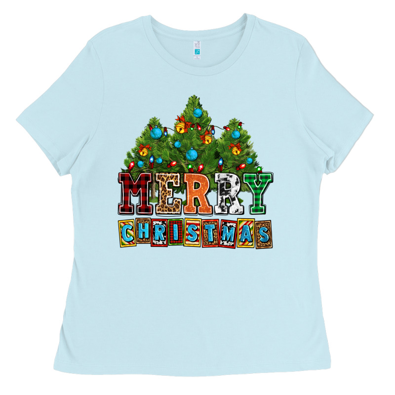 Merry Christmas With Christmas Trees Ladies Tee by AdoDesignShop | Teevron