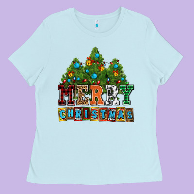 Merry Christmas With Christmas Trees Ladies Tee Designed By Adodesignshop