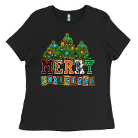 Black merry christmas with christmas trees Ladies Tee - AdoDesignShop