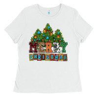White merry christmas with christmas trees Ladies Tee - AdoDesignShop