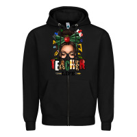 Black teacher life afro messy bun Zipper Hoodie - texasbilliewilder