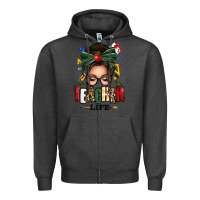 Charcoal Heather teacher life afro messy bun Zipper Hoodie - texasbilliewilder