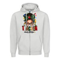 Dove Grey teacher life afro messy bun Zipper Hoodie - texasbilliewilder