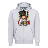 Heather Grey teacher life afro messy bun Zipper Hoodie - texasbilliewilder