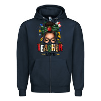 Navy teacher life afro messy bun Zipper Hoodie - texasbilliewilder