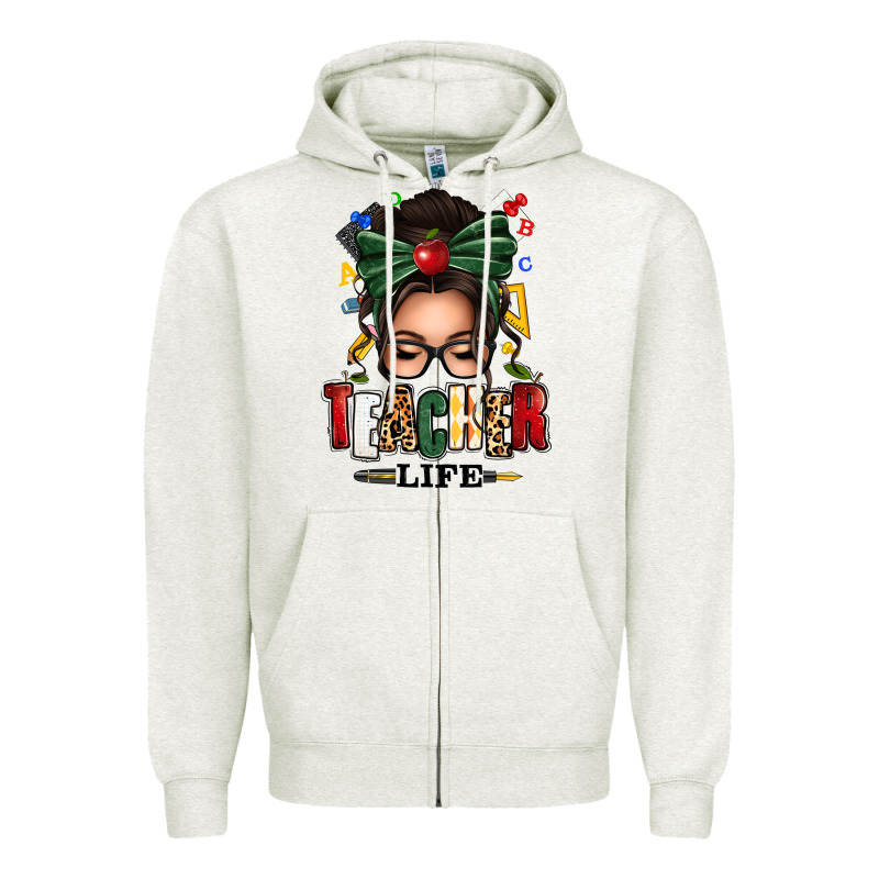 Teacher Life Afro Messy Bun Zipper Hoodie by texasbilliewilder | Teevron