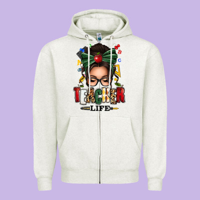 Teacher Life Afro Messy Bun Zipper Hoodie Designed By Texasbilliewilder