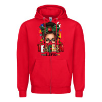 Red teacher life afro messy bun Zipper Hoodie - texasbilliewilder