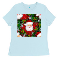 Baby Blue Christmas Santa Claus Seamless Pattern Ladies Tee - BundleAndBundleShop