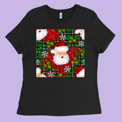 Christmas Santa Claus Seamless Pattern Ladies Tee Designed By Bundleandbundleshop