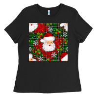 Black Christmas Santa Claus Seamless Pattern Ladies Tee - BundleAndBundleShop