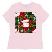 Bubblegum Pink Christmas Santa Claus Seamless Pattern Ladies Tee - BundleAndBundleShop