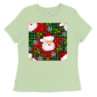 Matcha Christmas Santa Claus Seamless Pattern Ladies Tee - BundleAndBundleShop