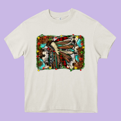 Christmas Indian Headdress Heavy Core Tee Designed By Jahusdesignshop
