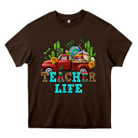 Chocolate Brown teacher life western truck and books Heavy Core Tee - AdoDesignShop