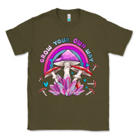 Army Green grow your own way crystal and mushroom Classic Tee - MaliasSmallBusiness