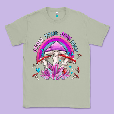 Grow Your Own Way Crystal And Mushroom Classic Tee Designed By Maliassmallbusiness
