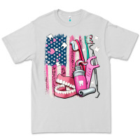 Dove Grey American flag and dental elements with teeth Premium Tee - AdoDesignShop