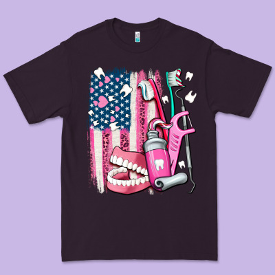 American Flag And Dental Elements With Teeth Premium Tee Designed By Adodesignshop