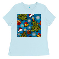 Christmas Trees And Bells Seamless Pattern Ladies Tee | Teevron