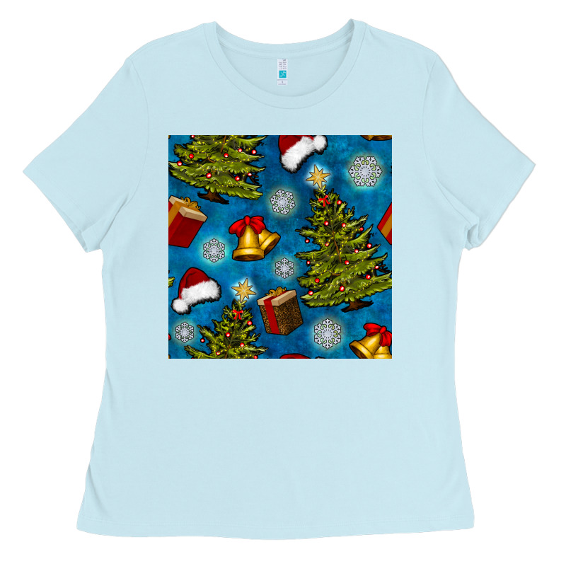 Christmas Trees And Bells Seamless Pattern Ladies Tee by BundleAndBundleShop | Teevron