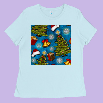 Christmas Trees And Bells Seamless Pattern Ladies Tee Designed By Bundleandbundleshop