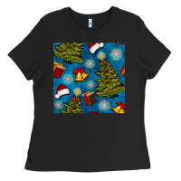 Black christmas trees and bells seamless pattern Ladies Tee - BundleAndBundleShop