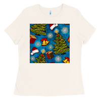 Bone christmas trees and bells seamless pattern Ladies Tee - BundleAndBundleShop