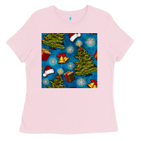 Bubblegum Pink christmas trees and bells seamless pattern Ladies Tee - BundleAndBundleShop