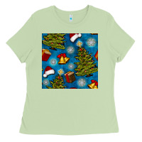 Matcha christmas trees and bells seamless pattern Ladies Tee - BundleAndBundleShop