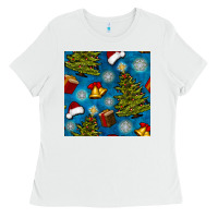 White christmas trees and bells seamless pattern Ladies Tee - BundleAndBundleShop