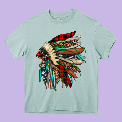 Christmas Indian Headdress Heavy Core Tee Designed By Jahusdesignshop