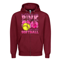 Burgundy In October We Wear Pink and Watch Softball Zipper Hoodie - texasbilliewilder