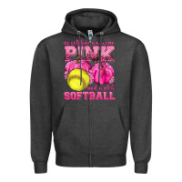 Charcoal Heather In October We Wear Pink and Watch Softball Zipper Hoodie - texasbilliewilder