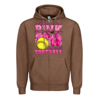 Chestnut In October We Wear Pink and Watch Softball Zipper Hoodie - texasbilliewilder