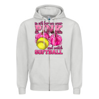 Dove Grey In October We Wear Pink and Watch Softball Zipper Hoodie - texasbilliewilder
