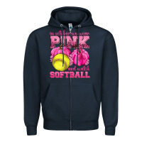 Navy In October We Wear Pink and Watch Softball Zipper Hoodie - texasbilliewilder