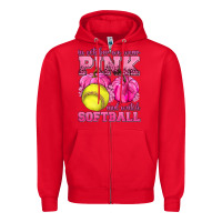 Red In October We Wear Pink and Watch Softball Zipper Hoodie - texasbilliewilder