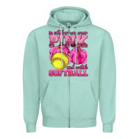 Seafoam In October We Wear Pink and Watch Softball Zipper Hoodie - texasbilliewilder