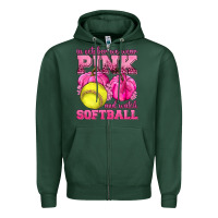 Sports Green In October We Wear Pink and Watch Softball Zipper Hoodie - texasbilliewilder