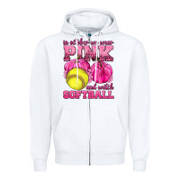 White In October We Wear Pink and Watch Softball Zipper Hoodie - texasbilliewilder