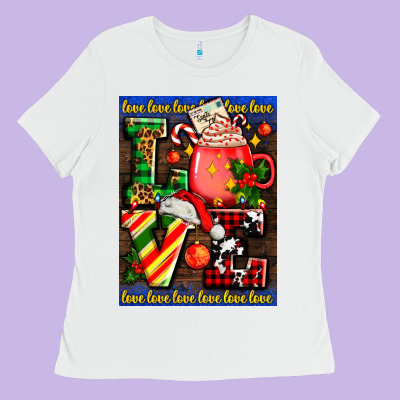 Love Coffee Cup Christmas Ladies Tee Designed By Adodesignshop