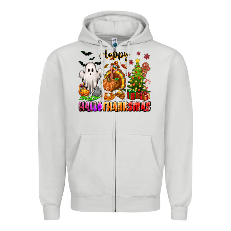 Happy Hallothanksmas With Ghost Turkey And Tree Zipper Hoodie by texasbilliewilder | Teevron