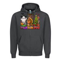 Smoke Happy Hallothanksmas with ghost turkey and tree Zipper Hoodie - texasbilliewilder