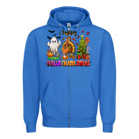 True Royal Happy Hallothanksmas with ghost turkey and tree Zipper Hoodie - texasbilliewilder