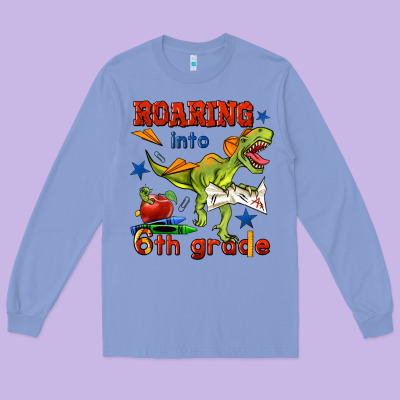 Roaring Into 6th Grade Long Sleeve Tee Designed By Bundleandbundleshop
