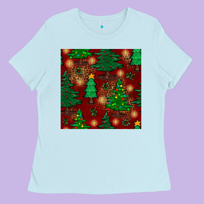 Christmas Trees Seamless Pattern Ladies Tee Designed By Bundleandbundleshop