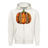 Oatmeal Heather Basketball Pumpkin Zipper Hoodie - texasbilliewilder