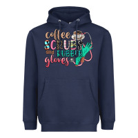 Navy coffee scrubs and rubber gloves Heavyweight Hoodie - CowGirlArtShop