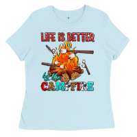 Baby Blue life is better by the campfire with marshmallows Ladies Tee - AdoDesignShop